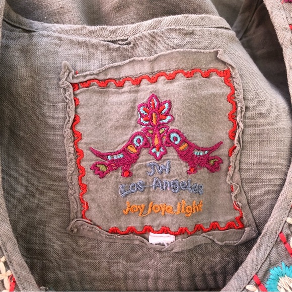 SOLD Johnny Was JW Los Angeles Floral Embroidered 100% Linen Shift Tunic Dress - Picture 7 of 10